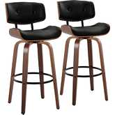 Lombardi 30" Swivel Bar Stool in Walnut Wood & Black Leatherette with Black Footrest (Set of 2)